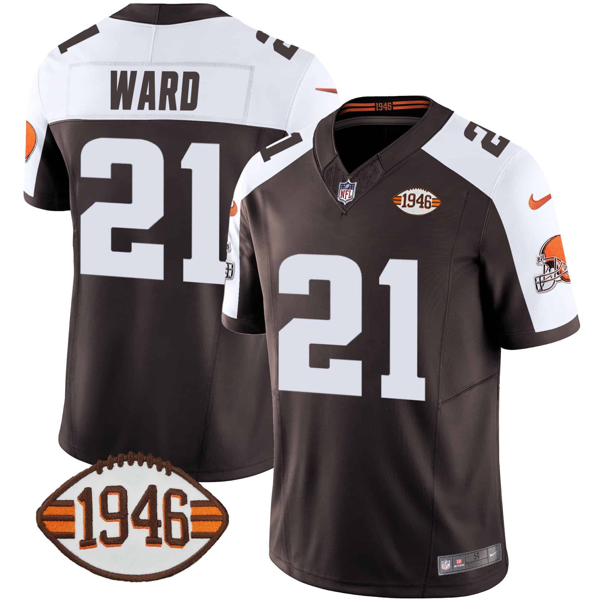 Men Cleveland Browns #21 Ward Brown 1946 75th Anniversary Patch 2024 Nike NFL Jersey